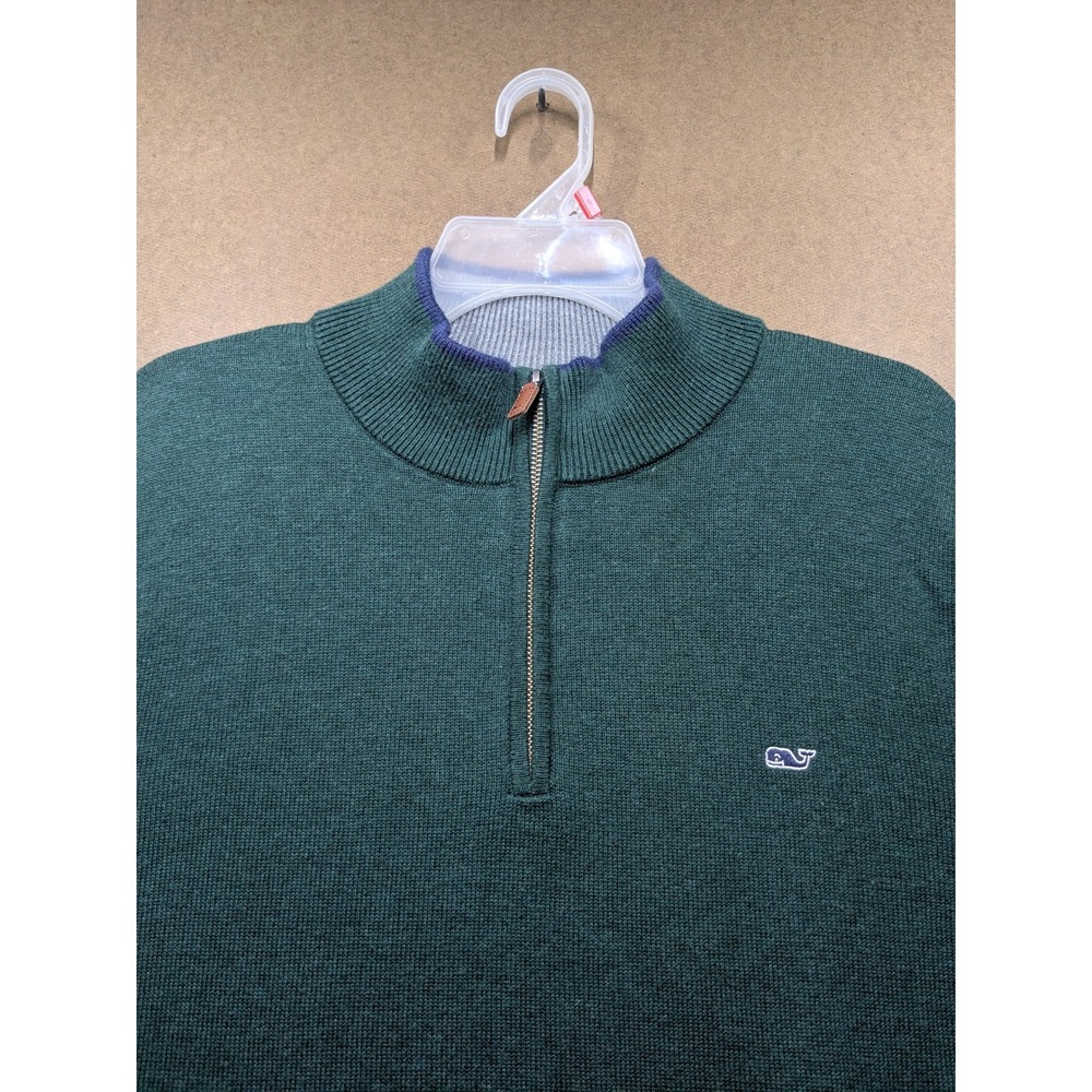 Vineyard Vines Mens Large Green 100% Cotton Quarter Zip Pullover Sweater 1E0284 - Picture 2 of 6
